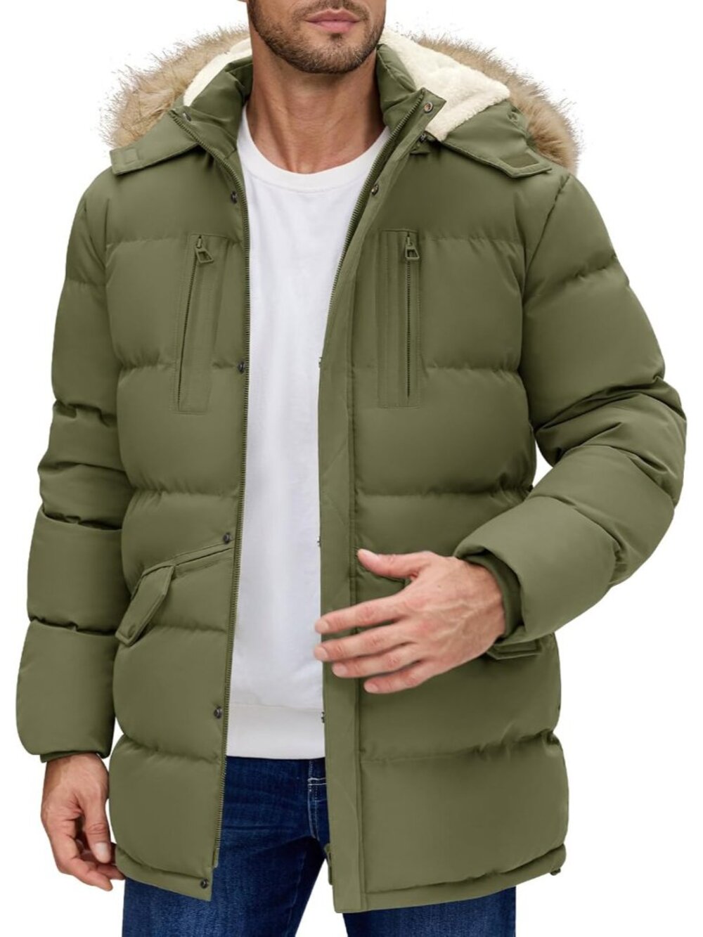 Men's Long Winter Coat with Removable Hood - Stylish & Water-Resistant Jacket